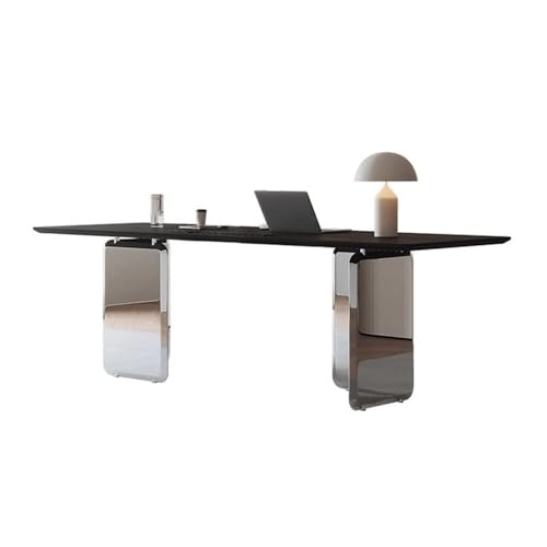 ZENGXJYCQINGJIANG Gaming-Schreibtisch Moderner Luxus-Schreibtisch for das Home Office mit USB-Anschlüssen und Steckdosen, Spiegelrahmen aus Edelstahl Schreibtischplatte Stein(L) von ZENGXJYCQINGJIANG