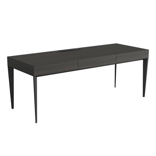 ZENGXJYCQINGJIANG Gaming-Schreibtisch Schreibtisch aus Massivholz in Rauchfarbe, moderner Home-Office-Tisch for den Arbeitsplatz oder das Arbeitszimmer mit Schubladen und Ladestation(M) von ZENGXJYCQINGJIANG