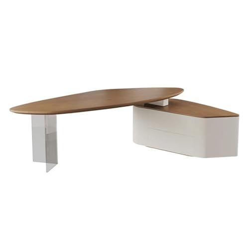 ZENGXJYCQINGJIANG Gaming-Schreibtisch Unregelmäßiger großer Chefschreibtisch mit Seitenschrank, moderner Schreibtisch-Arbeitsplatz aus Eschenholz(S) von ZENGXJYCQINGJIANG