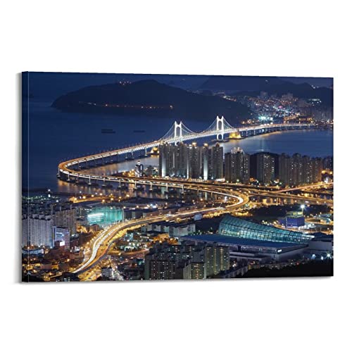 ZENGYL City Poster Brücke Busan Südkorea Poster Dekorative Malerei Leinwand Wandposter und Kunstbild Druck Moderne Familie Schlafzimmer Dekor Poster 50 x 75 cm von ZENGYL