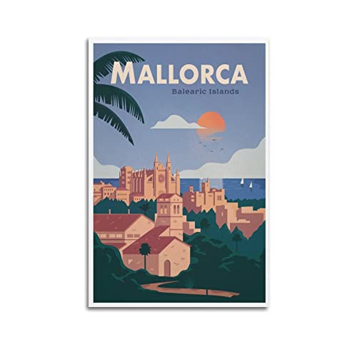 ZENGYL Vintage-Poster, Mallorca-Poster, dekoratives Gemälde, Leinwand, Wandposter und Kunstbild, modernes Familien-Schlafzimmer, Dekoration, Poster, 30 x 45 cm von ZENGYL