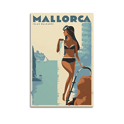 ZENGYL Vintage-Poster, Mallorca-Poster, dekoratives Gemälde, Leinwand, Wandposter und Kunstbild, modernes Familien-Schlafzimmer, Dekoration, Poster, 50 x 75 cm von ZENGYL