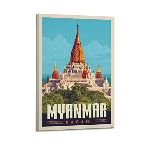 ZENGYL Vintage-Reise-Poster, Bagan-Poster, dekoratives Gemälde, Leinwand, Wandposter und Kunstbild, modernes Familien-Schlafzimmer, Dekoration, Poster, 20 x 30 cm von ZENGYL