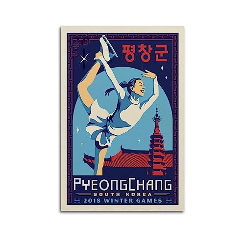 ZENGYL Vintage-Reiseposter PyeongChang Skater-Poster, dekoratives Gemälde, Leinwand, Wandposter und Kunstbild, modernes Familien-Schlafzimmer, Dekoration, Poster, 30 x 45 cm von ZENGYL