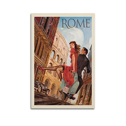 ZENGYL Vintage-Reiseposter Rom von Vespa, dekoratives Gemälde, Leinwand, Wandposter und Kunstbild, modernes Familien-Schlafzimmer, 50 x 75 cm von ZENGYL