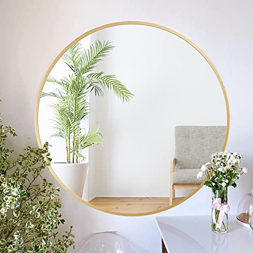 ZENIDA Spiegel Rund, 60x60 cm Wandspiegel Rund mit hochwertigen Gold Metallrahmen, Moderner Design großer Spiegel, für Diele, Badezimmer, Wohnzimmer und Mehr von ZENIDA