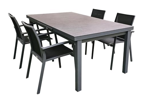 ZENIT ENERGY 5-TLG. Alu Gartenmöbel Set Esstischgruppe anthrazit ausziehbarer Tisch mit stapelbaren Stühlen von ZENIT ENERGY