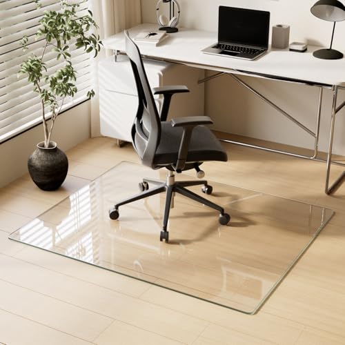 ZENOMIRRIS Stuhlmatte für Teppiche, 117,8 x 140,7 cm, strapazierfähig, Hartglas, 0,5 cm dick, transparent, Bürostuhlmatte, Computerboden mit 4 Anti-Rutsch-Pads von ZENOMIRRIS