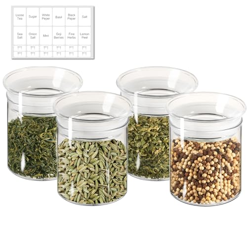 ZENS 300ml Vorratsdosen Glas mit Deckel 4er Set, Kleine Vorratsgläser mit deckel Luftdicht Gewürzgläser, Gewürze Vorratsglas Aufbewahrungsgläser, Glasbehälter mit Glas Deckel für Tee und Kräuter von ZENS