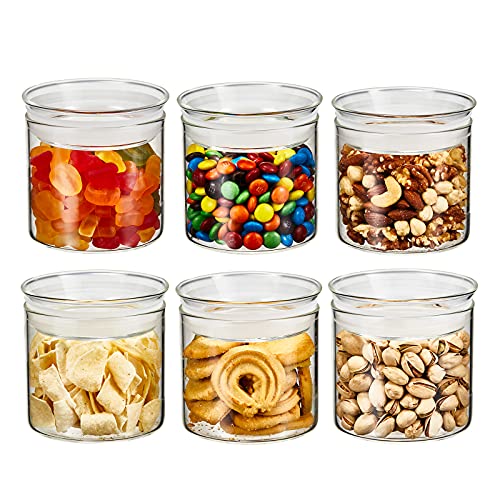 ZENS Luftdichte Glasdosen, Set mit 6 Vorratsdosen für die Küche mit transparentem Deckel, 590 ml versiegelte Zylinderbehälter mit Spitzen-Design, Silikonring für Snacks von ZENS