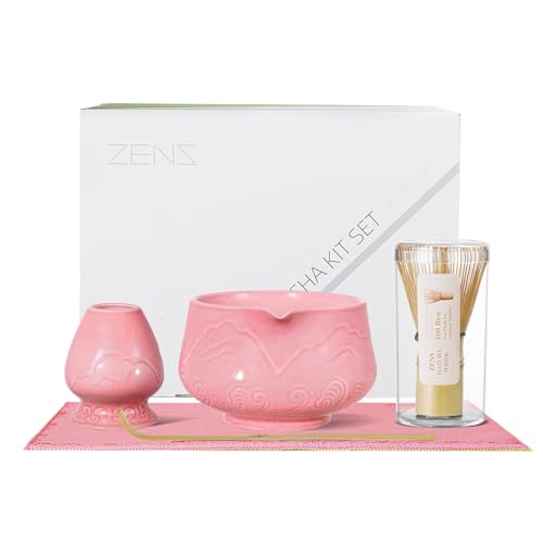 ZENS Matcha Set Rosa, Matcha Tee Set mit Matcha Besen, Keramik Matcha Schale & Besenhalte und Bambusschaufel & Teetuch, für Matcha Ceremonial, Geschenk für Matcha-Liebhaber, Sakura Rosa ZENS Matcha Set Rosa, Matcha Tee Set mit Matcha Besen, Keramik Matcha Schale & Besenhalte und Bambusschaufel & Teetuch, für Matcha Ceremonial, Geschenk für Matcha-Liebhaber, Sakura Rosa von ZENS