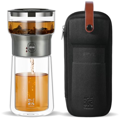 ZENS Moderne Teekanne aus Glas, Smart One Touch Teebereiter für losen Tee-Diffusor mit isoliertem Becher und tragbaren Tee-Kits, coole Gongfu-Teekanne für schwarzen Teeliebhaber von ZENS