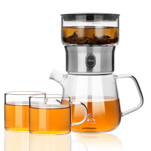ZENS Modernes Tee-Ei aus Glas, Smart One Touch Teebereiter für losen Tee-Diffusor mit 2 Gongfu-Tassen, coole verzauberte Teekannen-Alternativen für Schwarztee-Liebhaber, Geschenke, 400 ml von ZENS