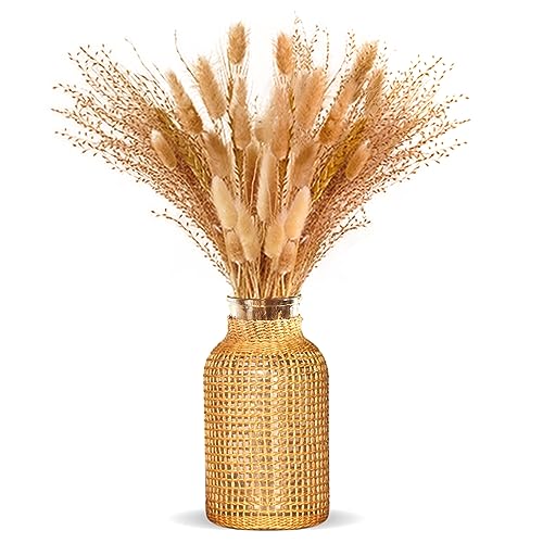ZENS Rustikale Vasen Boho Deko, Handmade Gewebter Vase Glas für Tischdeko, Blumenvase in Landhausstil Für Pampasgras, Bücherregal, Wohnzimmer und als Geschenk von ZENS