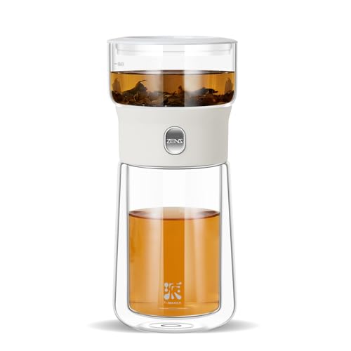 ZENS Smart One Touch Teebereiter, moderner kleiner Glas-Tee-Ei für losen Tee, mit isolierter Teetasse und Geschenk-Teesets, 3-in-1-Tee-Brauer für Oolong-Tee, Gongfu-Tee ziehen von ZENS