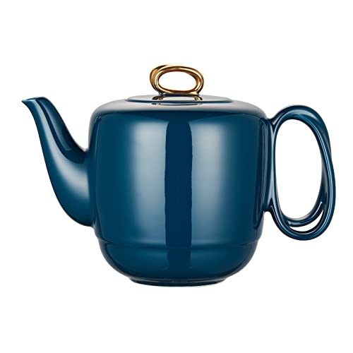 ZENS Porzellan Teekanne mit Siebeinsatz, Gewundene Griff Teeservice für Losen Tee, 1000ML Luxus Glatt Marineblau Teekanne mit Goldbesatz Deckel für Geschenke von ZENS