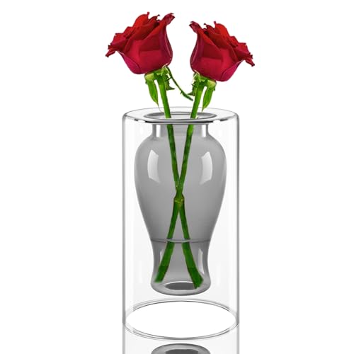 ZENS Vase Glas für tischdeko, Moderne Geometrische Glasvasen Grau Blumenvasen klarglas Vasen für Wohnzimmer Heimdekoration Hochzeit deko von ZENS