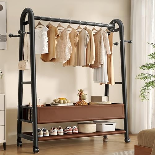 Garderobenständer Mit Rollen, Kleiderständer Mit Aufbewahrung Aus Leder, Kleiderstange A-Rahmen-Design Und 360°-Rollen Für Schlafzimmer, Ankleidezimmer(Black,120cm/47.2in) von ZENSTYW