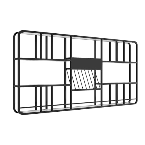 Industrielles Wand-Weinregal Weinregale Mit Weinglashalter,Metall-Weinregal Zur Wandmontage LED,Flaschenregal Präsentationsregal Für Restaurants Bars Küche(Black,260x120cm(102.4x47.3in)) von ZENSTYW