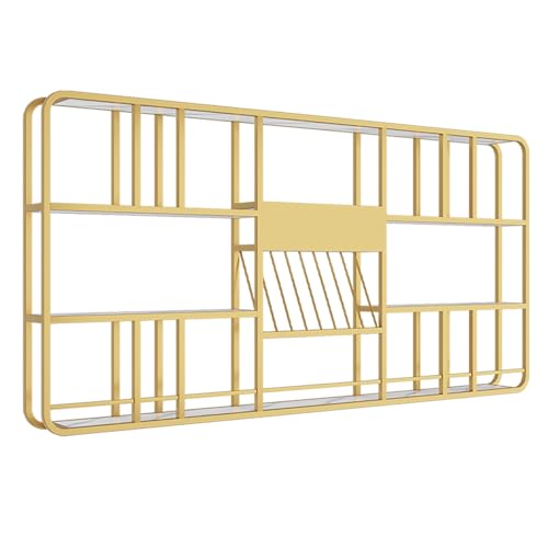 Industrielles Wand-Weinregal Weinregale Mit Weinglashalter,Metall-Weinregal Zur Wandmontage LED,Flaschenregal Präsentationsregal Für Restaurants Bars Küche(Gold,240x120cm(94.5x47.3in)) von ZENSTYW