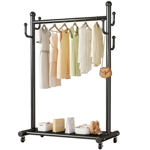 Kleiderständer,Garderobenständer Aus Metall,Mit Kleiderstangen,Garderobenstange,Rollen & Regal,Multifunktionale Aufbewahrung(Black,60cm/23.6in) von ZENSTYW