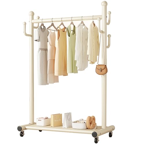 Kleiderständer,Garderobenständer Aus Metall,Mit Kleiderstangen,Garderobenstange,Rollen & Regal,Multifunktionale Aufbewahrung(White,80cm/31.5in) von ZENSTYW