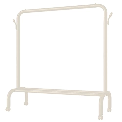 Kleiderständer Auf Rollen,Garderobenständer,Freistehende Kleiderbügel,Garderobenständer Aus Metall Mit Unterem Regal,Wäscheständer(White,100cm/39.4in) von ZENSTYW