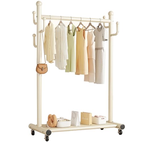 Kleiderständer Aus Metall,Garderobenständer Auf Rollen,Wäscheständer Mit Unterem Regal,Freistehende Kleiderbügel,Kleiderstange(White,120cm/47.2in) von ZENSTYW
