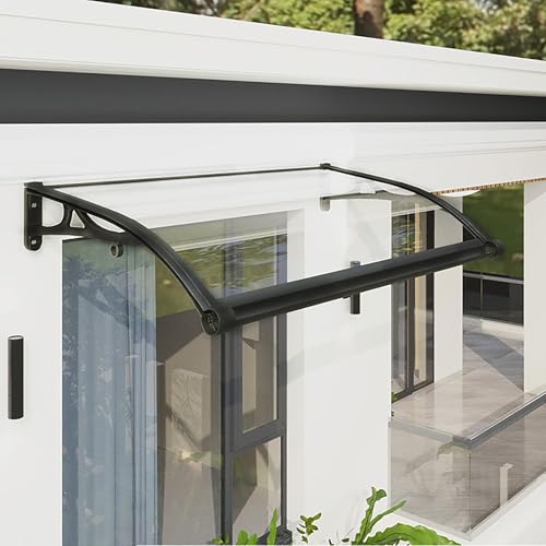 Vordach Für Haustür Mit Aluminiumhalterung,Polycarbonatplatte Fenstertürmarkisen Außen,Regenmarkise Geeignet Für Tür Veranda,Terrasse,Dach(W60*120cm/23.6 * 47.2in) von ZENSTYW