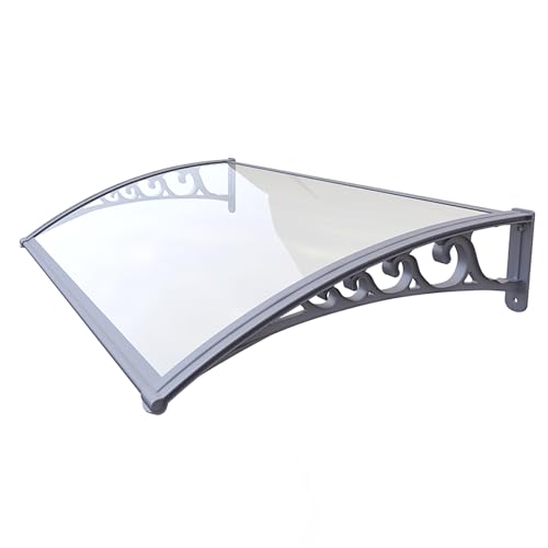 Vordach Haustür,Transparentes Polycarbonat-Fensterdach,Türmarkise Für Terrasse,Regen- Und UV-Schutz,für Balkon,Veranda,Fenster,Graue Halterung(W100*120cm/39.4 * 47.2in) von ZENSTYW