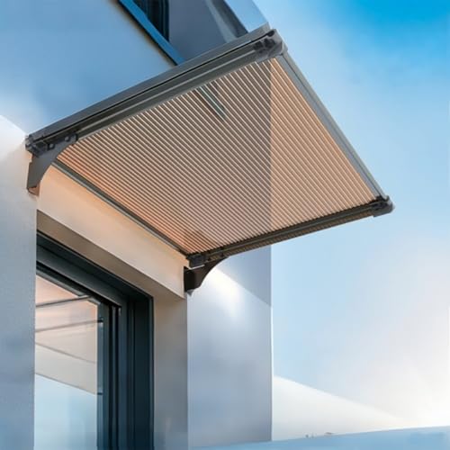 Vordach Haustür Überdachung,Überdachung Haustür Aus Aluminium Und Polycarbonat,Regen- Und UV-beständig,Draußen Regendach,Haustürvordach Fenstermarkise(Black,40 * 127cm/15.7 * 50in) von ZENSTYW