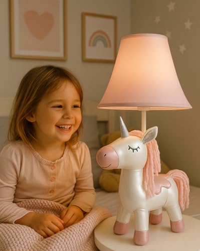 ZENZOO Lichtfreund Einhorn Leder vegan Nachttischleuchte Schreibtischleuchte weiß-rosa von ZENZOO