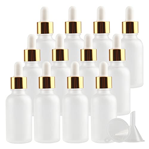 ZEOABSY 12 Stück 30 ml Gefrostet Klarglas Pipettenflasche mit Gold Pipettenring, Leere Glasflasche Glastropfer Glaspipette Tropfflaschen für Ätherische Öle Aromatherapie + 1x Trichter ZEOABSY 12 Stück 30 ml Gefrostet Klarglas Pipettenflasche mit Gold Pipettenring, Leere Glasflasche Glastropfer Glaspipette Tropfflaschen für Ätherische Öle Aromatherapie + 1x Trichter von ZEOABSY
