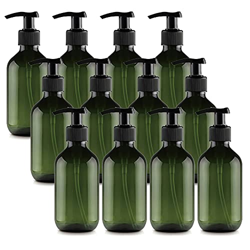 ZEOABSY 12 Stück 300 ml 10oz Leere Grün PET-Kunststoff Flasche mit schwarzen Lotion-Pumpen für Cremigen Substanzen Lotionen Gele Lotion-Spender Seifenspender Lotionspender Badzubehör von ZEOABSY