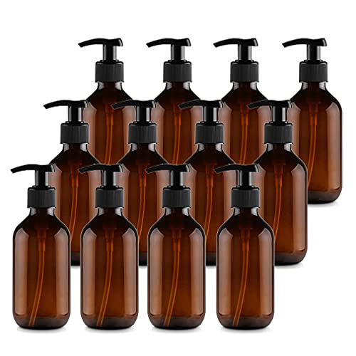 ZEOABSY 12 Stück 500 ml 17oz Leere Braun PET-Kunststoff Flasche mit schwarzen Lotion-Pumpen für Cremigen Substanzen Lotionen Gele Lotion-Spender Seifenspender Lotionspender Badzubehör von ZEOABSY