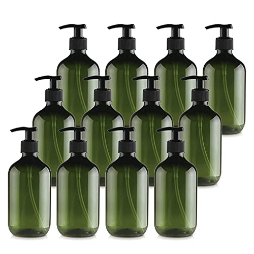 ZEOABSY 12 Stück 500 ml 17oz Leere Grün PET-Kunststoff Flasche mit schwarzen Lotion-Pumpen für Cremigen Substanzen Lotionen Gele Lotion-Spender Seifenspender Lotionspender Badzubehör von ZEOABSY