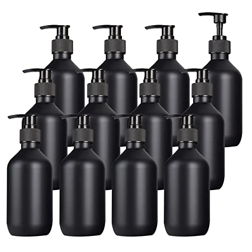 ZEOABSY 12 Stück Leere 300 ml Gefrostet Kunststoff Schwarz Seifenspender, 300ml Lotionspender Flasche mit Gelspender Pumpflasche zum befüllen für Shampoo Badezimmer Hotel Lotion, Gel von ZEOABSY