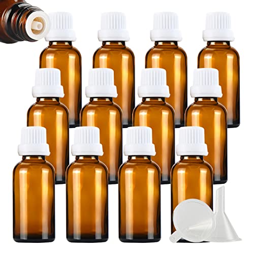 ZEOABSY 24 Stück Leer 30ml Braunglas Flasche mit Tropfmontur Originalitätsverschluss, Tropfflasche Braun mit Weiß Schraubverschluss Glasflaschen für Ätherisches Öle Essenzen Aromatherapie von ZEOABSY