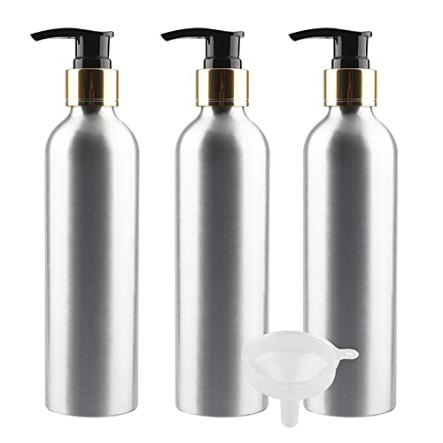 ZEOABSY 3 Stück 250 ml Leere Silber Aluminum Flasche mit Seifenspender Lotion-Spender Gelspender zum befüllen für Cremigen Substanzen Badzubehör 250ml Lotion-Pumpen Schwarz Pump mit Gold Ring von ZEOABSY