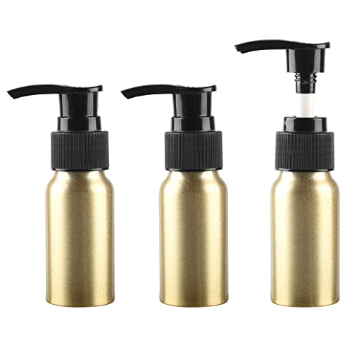 ZEOABSY 3 Stück 30 ml Leere Rund Gold Aluminium Flasche mit Seifenspender, 120ml Lotionspender Gelspender mit Schwarz Pumpenkopf zum befüllen für Kosmetik Cremigen Substanzen,Lotionen Reisen von ZEOABSY