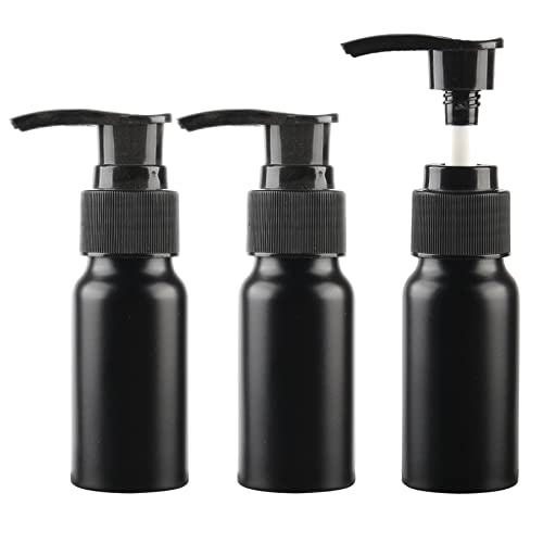 ZEOABSY 3 Stück 30 ml Leere Rund Schwarz Aluminium Flasche mit Seifenspender, 30ml Lotionspender Gelspender mit Schwarz Pumpenkopf zum befüllen für Kosmetik Cremigen Substanzen,Lotionen Reisen von ZEOABSY