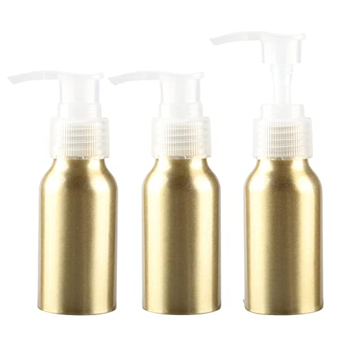 ZEOABSY 3 Stück 50 ml Leere Rund Gold Aluminium Flasche mit Seifenspender, 50ml Lotionspender Gelspender mit Klar Pumpenkopf zum befüllen für Kosmetik Cremigen Substanzen,Lotionen Reisen von ZEOABSY