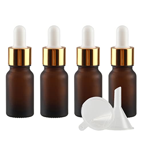 ZEOABSY 4 Stück 10 ml Gefrostet Braunglas Pipettenflasche mit Gold Pipettenring, Leere Glasflasche Glastropfer Glaspipette Tropfflaschen für Ätherische Öle Aromatherapie + 1x Trichter ZEOABSY 4 Stück 10 ml Gefrostet Braunglas Pipettenflasche mit Gold Pipettenring, Leere Glasflasche Glastropfer Glaspipette Tropfflaschen für Ätherische Öle Aromatherapie + 1x Trichter von ZEOABSY