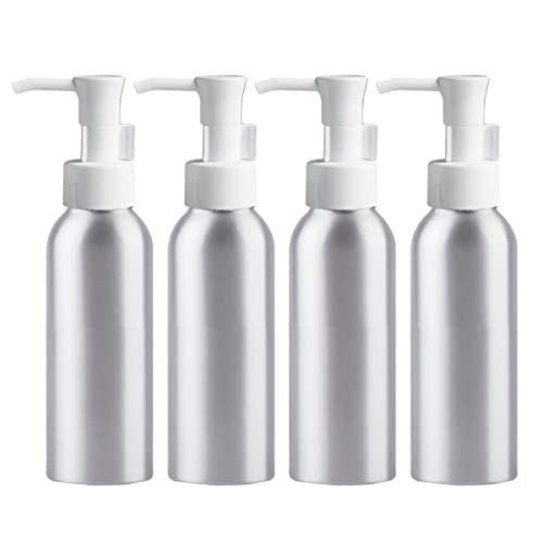 ZEOABSY 4 Stück 120 ml Leere Rund Silber Aluminium Flasche mit Seifenspender, Gelspender Lotionspender mit Verriegelungsclip Pumpenkopf zum befüllen für Kosmetik Substanzen Cremigen,Lotionen Reisen von ZEOABSY