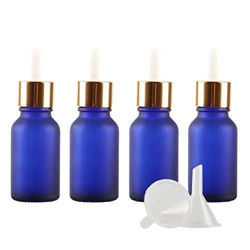 ZEOABSY 4 Stück 15 ml Gefrostet Blauglas Pipettenflasche mit Gold Pipettenring, Leere Glasflasche Glastropfer Glaspipette Tropfflaschen für Ätherische Öle Aromatherapie + 1x Trichter ZEOABSY 4 Stück 15 ml Gefrostet Blauglas Pipettenflasche mit Gold Pipettenring, Leere Glasflasche Glastropfer Glaspipette Tropfflaschen für Ätherische Öle Aromatherapie + 1x Trichter von ZEOABSY