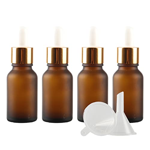 ZEOABSY 4 Stück 15 ml Gefrostet Braunglas Pipettenflasche mit Gold Pipettenring, Leere Glasflasche Glastropfer Glaspipette Tropfflaschen für Ätherische Öle Aromatherapie + 1x Trichter ZEOABSY 4 Stück 15 ml Gefrostet Braunglas Pipettenflasche mit Gold Pipettenring, Leere Glasflasche Glastropfer Glaspipette Tropfflaschen für Ätherische Öle Aromatherapie + 1x Trichter von ZEOABSY