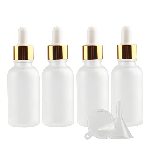 ZEOABSY 4 Stück 30 ml Gefrostet Klarglas Pipettenflasche mit Gold Pipettenring, Leere Glasflasche Glastropfer Glaspipette Tropfflaschen für Ätherische Öle Aromatherapie + 1x Trichter ZEOABSY 4 Stück 30 ml Gefrostet Klarglas Pipettenflasche mit Gold Pipettenring, Leere Glasflasche Glastropfer Glaspipette Tropfflaschen für Ätherische Öle Aromatherapie + 1x Trichter von ZEOABSY