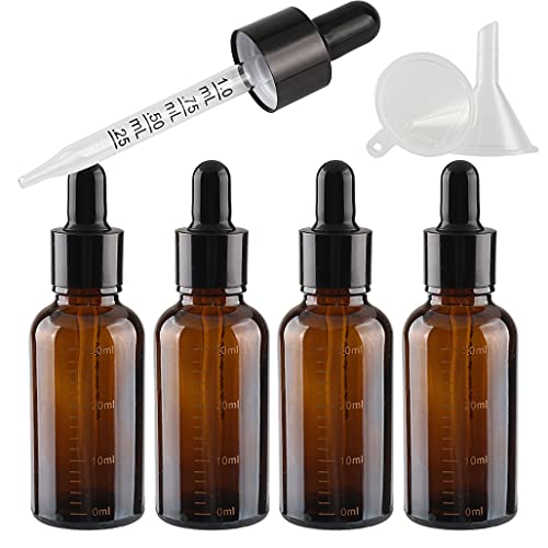 ZEOABSY 4 Stück 30ml Braun Braunglas Abgestufter Tropfflaschen mit Messpipetten Pipettenflaschen, für Aromatherapie ätherische Öle Dosierung und Lagerung flüssiger Substanzen. + 1x Trichter von ZEOABSY