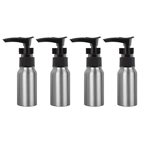 ZEOABSY 4 Stück 50 ml Leere Silber Aluminium Flasche mit Seifenspender, Lotionspender Gelspender mit Schwarz Verriegelungsclip Pumpenkopf zum befüllen für Kosmetik Shampoo Badezimmer Reisen von ZEOABSY