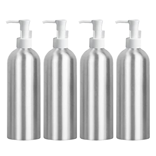 ZEOABSY 4 Stück 500 ml Leere Rund Silber Aluminium Flasche mit Seifenspender, Gelspender Lotionspender mit Verriegelungsclip Pumpenkopf zum befüllen für Kosmetik Substanzen Cremigen,Lotionen Reisen von ZEOABSY